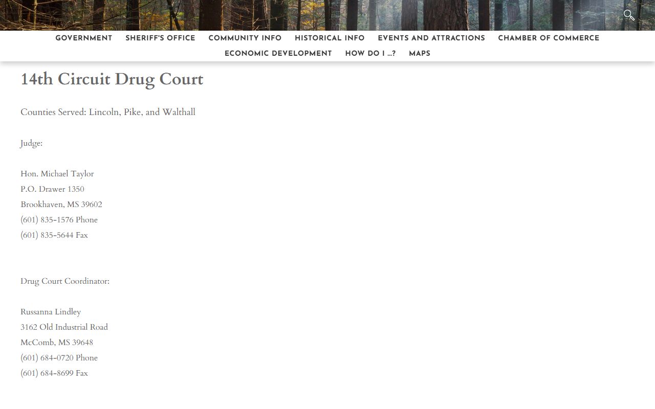 Walthall County 14th Circuit Drug Court diversion criminal court records page