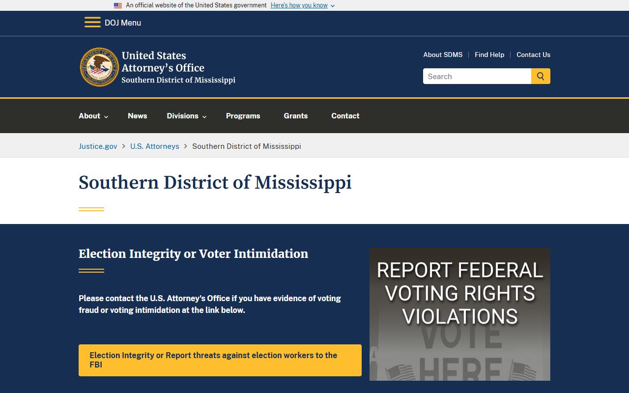 Walthall County federal criminal court records U.S. Attorney Southern District of Mississippi page