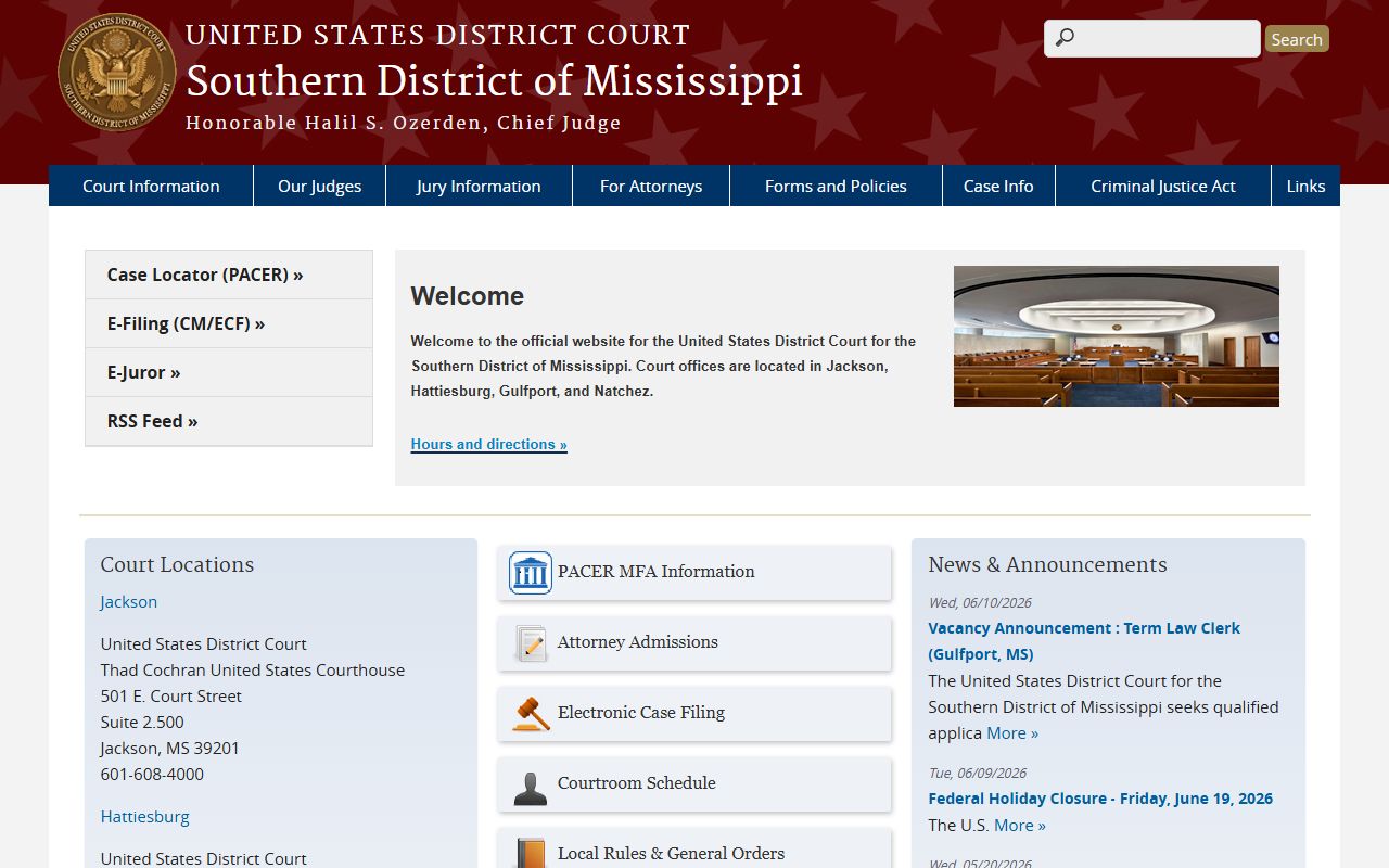 Walthall County federal court records at the Southern District of Mississippi
