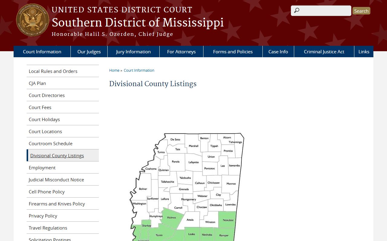 Walthall County listed in the Southern District of Mississippi Eastern Division court records