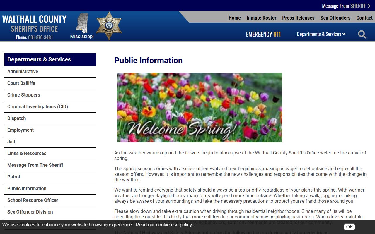 Walthall County Sheriff public information page used for warrant record questions